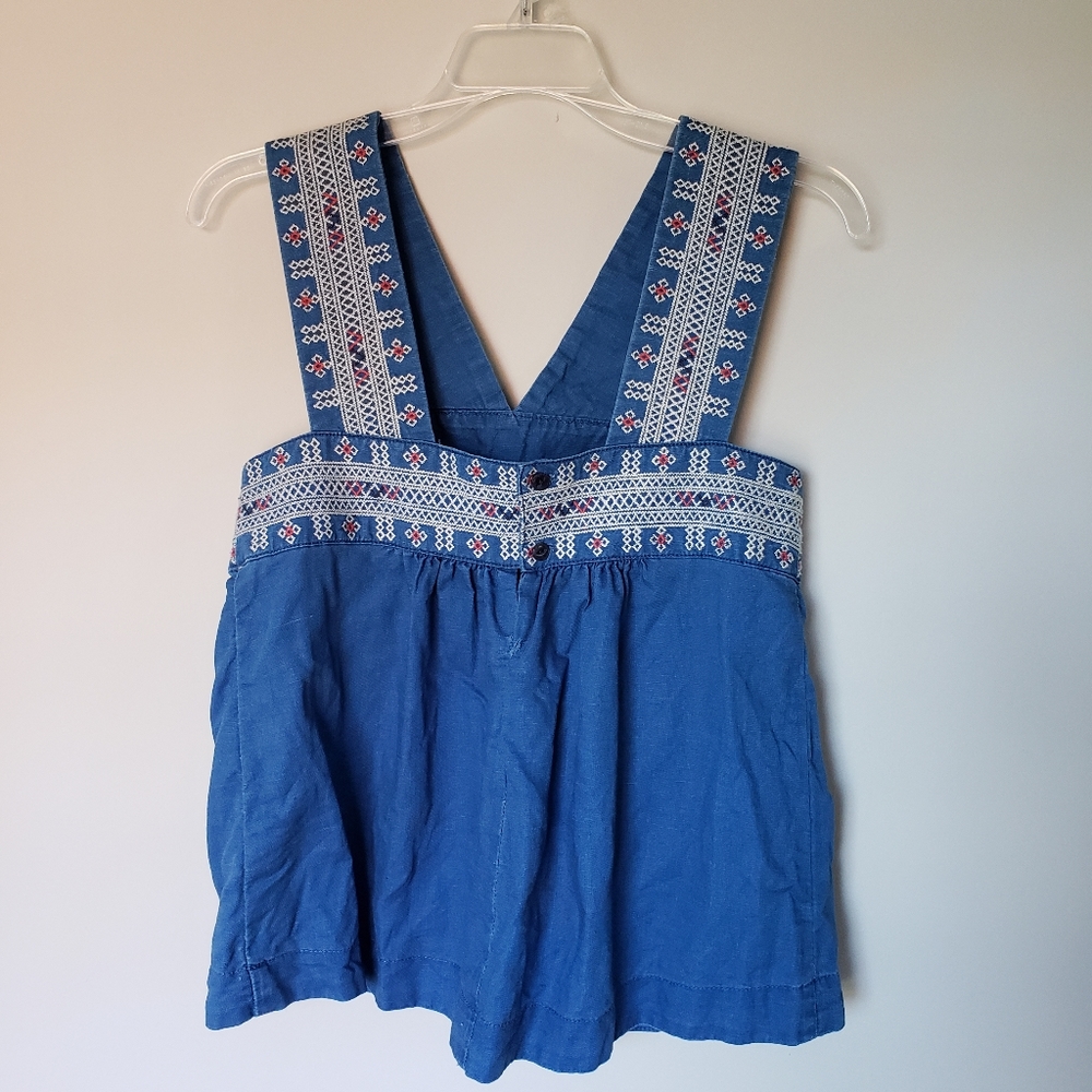 Relisted Madewell chambray denim crop top with cross stitch straps size 2 - Picture 2 of 4